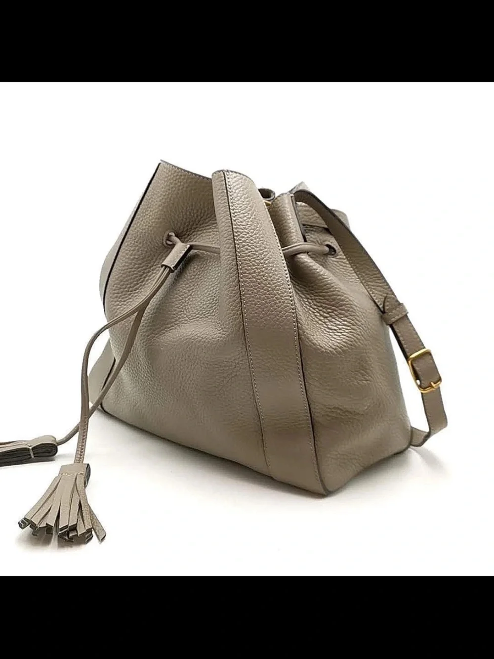 Mulberry Women's Taupe Pebbled Leather Drawstring Bucket Bag with Pouch